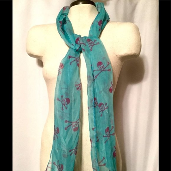 Turquoise Fashion Neck Scarf Purple Skulls Scarf - Picture 2 of 3